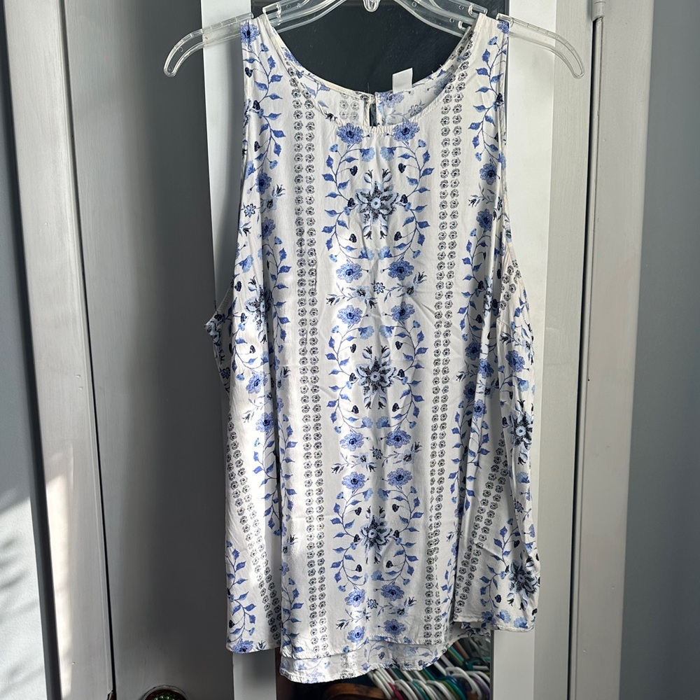 Old Navy Blue and White Floral Tank Top